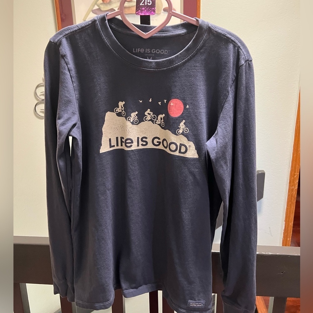 Life Is Good Navy Long Sleeve Tee with Bicycle Graphic NWOT #215